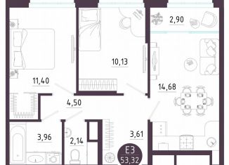 Продаю 2-ком. квартиру, 53.3 м2, Тула, Пряничная улица, 9