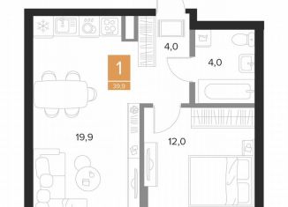 Продам однокомнатную квартиру, 39.9 м2, Курск