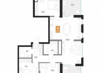 Трехкомнатная квартира на продажу, 87 м2, Курск