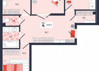 Продам 4-комнатную квартиру, 100.7 м2, Тула