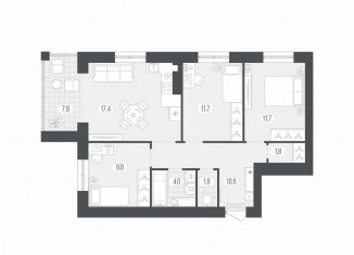 Продам 3-ком. квартиру, 76.5 м2, Брянск