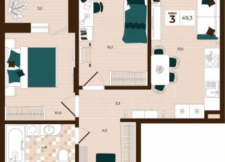 Продажа трехкомнатной квартиры, 49.3 м2, Тула