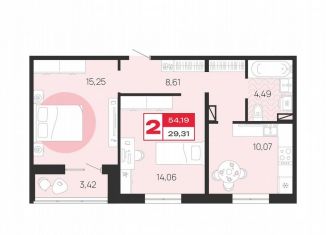Продаю 2-ком. квартиру, 54.2 м2, Брянск