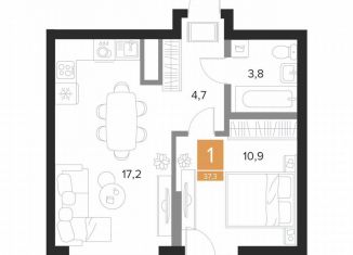 Продается 1-комнатная квартира, 37.3 м2, Курск