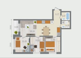 Продажа 3-ком. квартиры, 68.8 м2, деревня Разбегаево