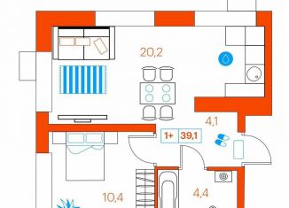 1-ком. квартира на продажу, 38.9 м2, Тюмень, улица Ветеранов Труда, 36к1