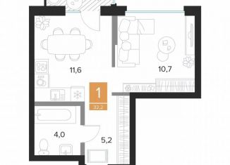 1-комнатная квартира на продажу, 32.2 м2, Курск