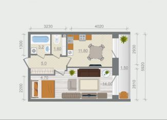 Продается 1-ком. квартира, 41.8 м2, деревня Разбегаево