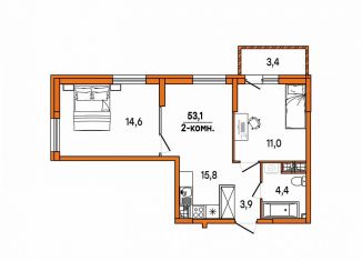Продается двухкомнатная квартира, 50.7 м2, Ульяновск, улица Варейкиса, 48, ЖК Заря