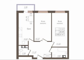 Двухкомнатная квартира на продажу, 67.8 м2, Орёл, улица Генерала Родина, 66Ак1, микрорайон Весёлая Слобода