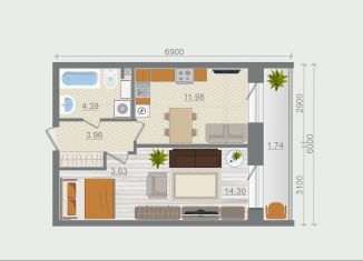 Продается 1-комнатная квартира, 40 м2, деревня Разбегаево, деревня Разбегаево, 1