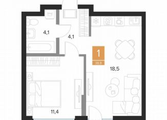 Продаю 1-комнатную квартиру, 38.8 м2, Курск