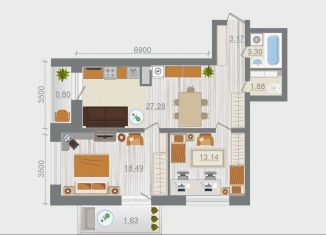 Продается 2-комнатная квартира, 69.7 м2, деревня Разбегаево, квартал Эко Гармония, 5