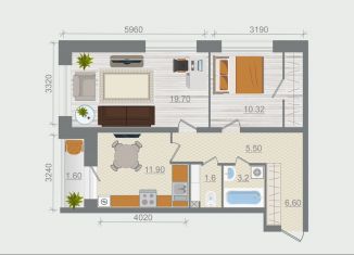 Продается 2-ком. квартира, 62.3 м2, деревня Разбегаево