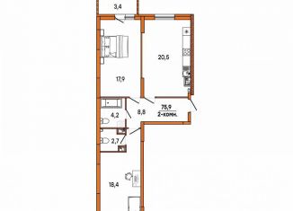 Продам двухкомнатную квартиру, 73.5 м2, Ульяновск, улица Варейкиса, 48, ЖК Заря