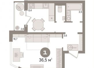 Продажа 1-ком. квартиры, 36.5 м2, Тюмень, улица Пермякова, 65