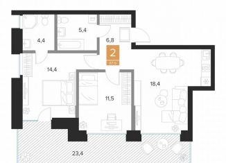 Продается двухкомнатная квартира, 67.9 м2, Курск