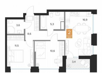 Продам двухкомнатную квартиру, 58.2 м2, Курск