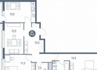 Продам трехкомнатную квартиру, 74 м2, Котельники, микрорайон Новые Котельники, 11