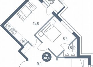 Продается двухкомнатная квартира, 48 м2, Котельники, микрорайон Новые Котельники, 11