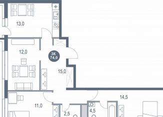 Продается 3-комнатная квартира, 74 м2, Котельники, микрорайон Новые Котельники, 11