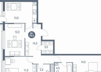 3-комнатная квартира на продажу, 76 м2, Котельники, микрорайон Новые Котельники, 11