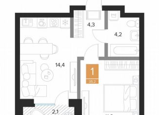 Продам однокомнатную квартиру, 35.2 м2, Курск