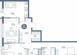 Продается трехкомнатная квартира, 76 м2, Котельники, микрорайон Новые Котельники, 11