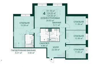 4-комнатная квартира на продажу, 124 м2, Санкт-Петербург, муниципальный округ Большая Охта