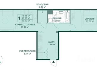 Продам однокомнатную квартиру, 56.5 м2, Санкт-Петербург, муниципальный округ Большая Охта