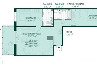 Двухкомнатная квартира на продажу, 83.5 м2, Санкт-Петербург, муниципальный округ Большая Охта