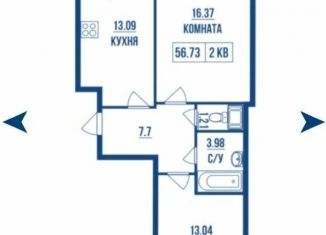 Продажа 2-комнатной квартиры, 56.7 м2, Мурино, улица Шувалова, 22к1, ЖК Витамин