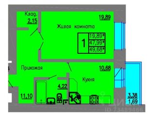 Продам 1-комнатную квартиру, 49.9 м2, Воронеж, ЖК Зелёная Долина