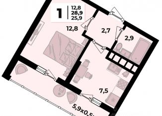 Продажа однокомнатной квартиры, 28.9 м2, Краснодар, улица Западный Обход, 45к3, ЖК Грани