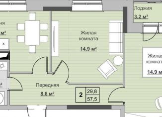 Двухкомнатная квартира на продажу, 57.5 м2, Ижевск, Первомайский район