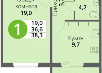 1-ком. квартира на продажу, 38.3 м2, Орёл, Зареченская улица, 6к3, микрорайон Пробуждение