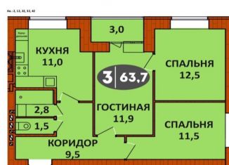 Продается трехкомнатная квартира, 63.9 м2, Калуга, Советская улица, 182к2, ЖК СолнцеГрад