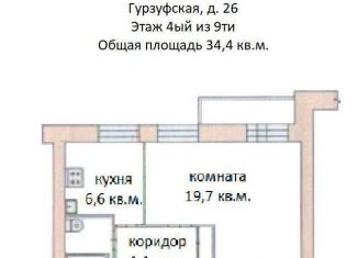 Продажа однокомнатной квартиры, 34.4 м2, Екатеринбург, Гурзуфская улица, 26, Гурзуфская улица
