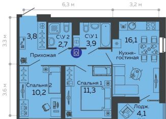 Продам двухкомнатную квартиру, 56.8 м2, Екатеринбург, улица Данилы Зверева, 11, улица Данилы Зверева