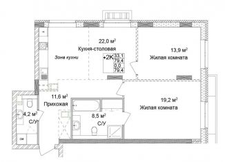 Двухкомнатная квартира на продажу, 79.4 м2, Нижний Новгород, улица Сеченова, Нижегородский район
