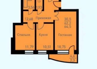Продается двухкомнатная квартира, 62.2 м2, Воронеж, улица Академика Конопатова, ЖК Спутник