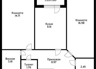 Продается двухкомнатная квартира, 61.2 м2, Краснодар, Зиповская улица, 40, микрорайон ЗИП