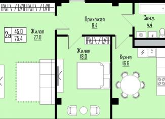 2-комнатная квартира на продажу, 78.4 м2, Нальчик, улица Чернышевского, 197, район Хладокомбинат