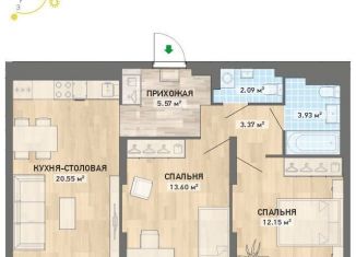 2-комнатная квартира на продажу, 64.5 м2, Екатеринбург, ЖК Просторы