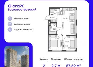 Продажа двухкомнатной квартиры, 57.7 м2, Санкт-Петербург, метро Приморская