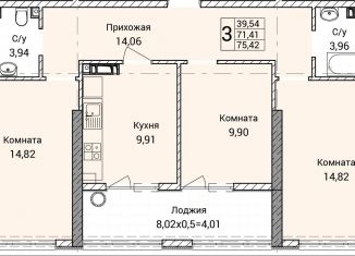 Продам трехкомнатную квартиру, 75.4 м2, Севастополь, улица Братьев Манганари, 30к2, ЖК Порто Франко