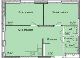 Продаю двухкомнатную квартиру, 56.8 м2, Ижевск, Зелёная улица, 60к2