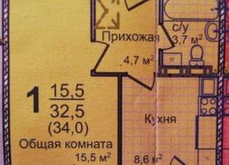 1-комнатная квартира на продажу, 32.5 м2, деревня Сухово, Баварская улица, ЖК Европейские Провинции