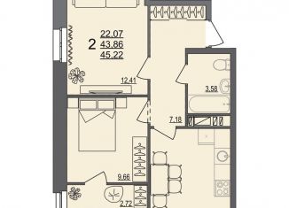 Продам 2-комнатную квартиру, 45.2 м2, Волгоград, Краснооктябрьский район, Тарифная улица, 13