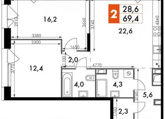 Продается 2-комнатная квартира, 69.4 м2, Москва, район Свиблово, Снежная улица, вл22к3